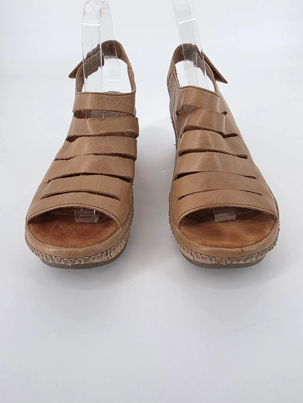 Bussola Formentera Toffee Leather Cork Wedge Sandals, Sz 40